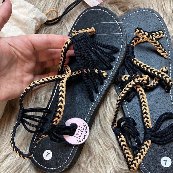 Capanna Banyan - Golden Black Rope Braided Sandals - Picture 5 of 13